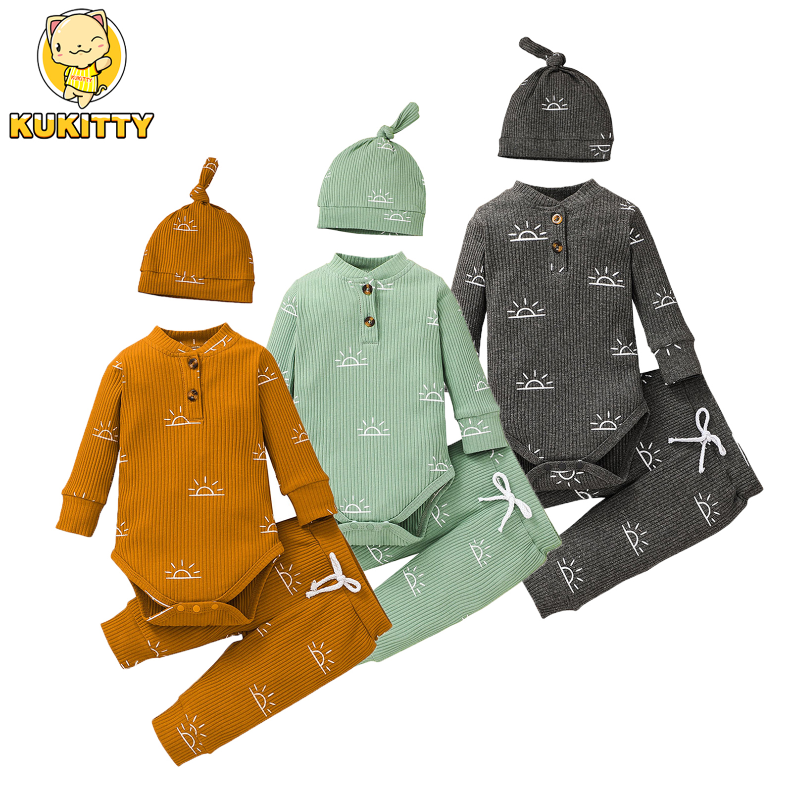 3PCS Baby Boy Clothes Set Spring Autumn Knitted V-neck Romper+infant