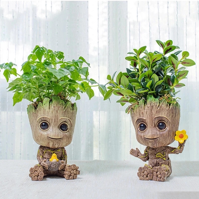 Cute Disney Avengers Groots Mini Figure Pen Holder  Flower Pot Anime Toys Action Figure Sitting