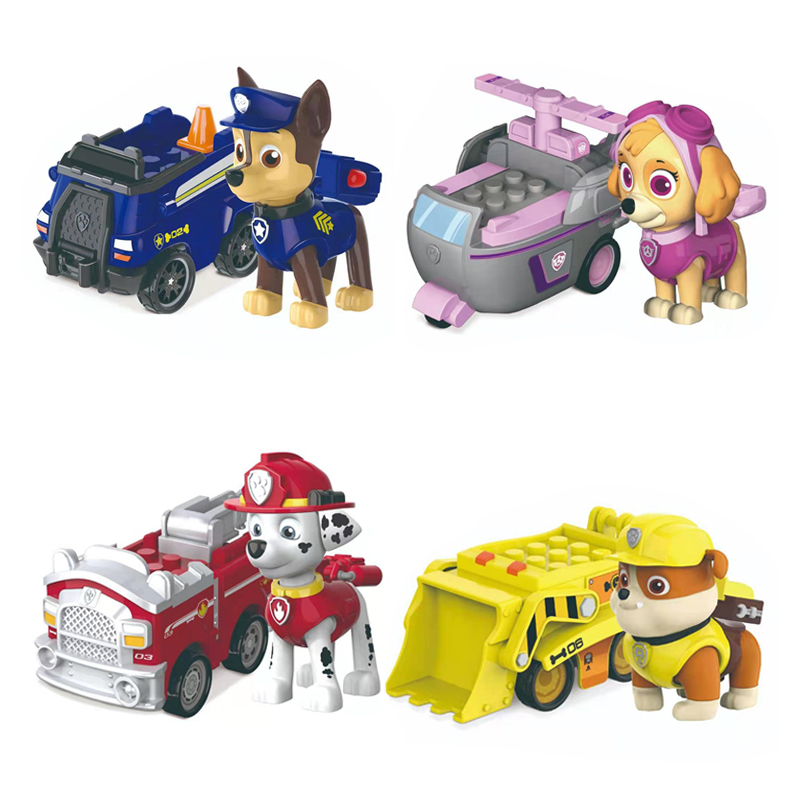 Genuine Paw Patrol Vehicle Chase Skye Marshall Pull Back Cars Playset Building Blocks