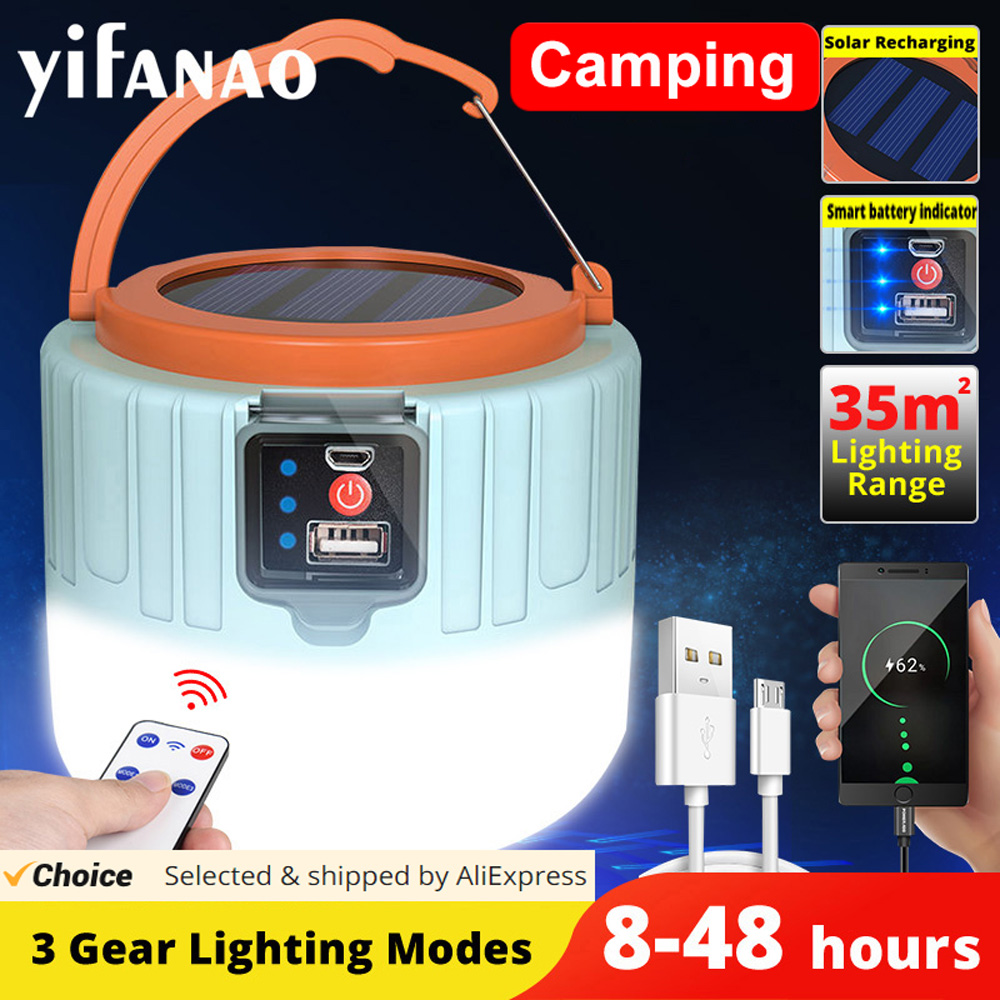 High Power Solar LED Camping Light USB Rechargeable Bulb For Outdoor Tent