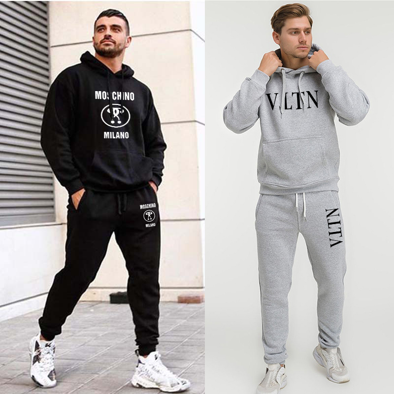 Mens Hoodie Luxury Sweatshirt Set 2Pcs Pullover Hoodie + Sweatpants Male Hooded Tracksuit